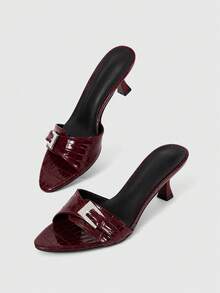 Sleekvia 女士绑带高跟穆勒凉鞋，夏季新品 - 酒紅色 - 查看 2