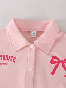 SHEIN 两件套女童休闲套装：时尚字母图案纽扣外套和条纹阔腿裤套装，适合秋冬季穿着。 - 彩色 - 查看 7