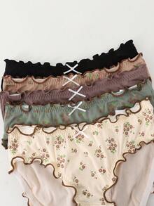 5pcs/Pack Ditsy Floral Comfortable Briefs For Teens