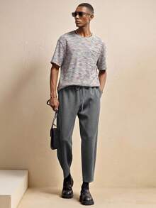 AKNOTIC Men's Loose Solid Color Drawstring Waist Pockets Casual Tapered Sweatpants - Grey - View 4