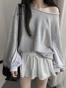 DAZY Women's Loose Fit Shoulder Cut-Out Color Block T-Shirt - Grey - View 6