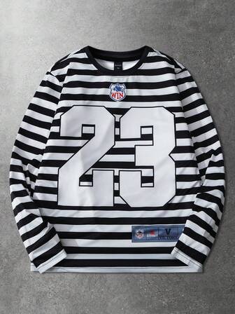 Herren Lässig Gestreiftes #23 Muster Langarm T-Shirt