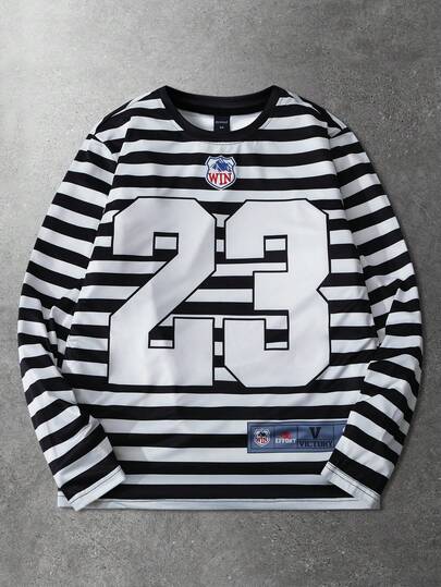 Camiseta de manga larga casual con estampado del número 23 para hombres