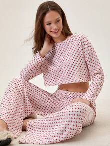 Loomlin Cotton 2Pcs Heart Printed Lounge Set - Red and White - View 6