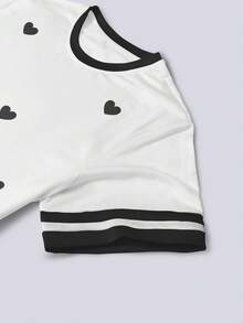 Resyla Women's Heart Love Print Graphic Loose Casual Contrast Block Color Strip Round Neck T-Shirt Top - Multicolor - View 3