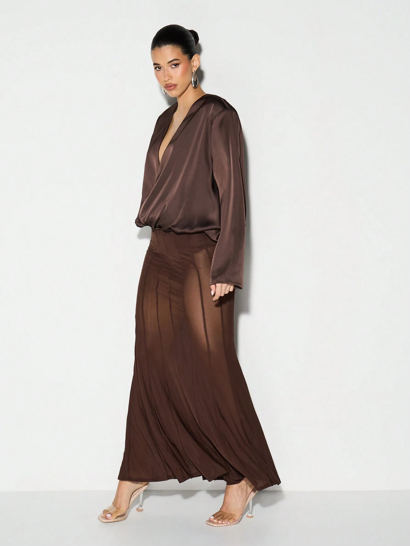 KIZN Spódnica maxi z siateczki z panelami i rozkloszowanym dołem