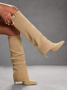 CUCCOO SZL Women's Pointed Toe Buckle Design Fashion High Heel Knee-High Boots For Christmas