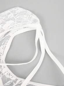 1 pieza Ropa interior sexy para hombres con encaje de rosa y diseño calado en la espalda - Blanco - Ver 4