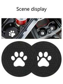 2个装卡通猫爪图案车载杯架内衬垫圆形硅胶防滑垫隔热垫，适用于饮料或咖啡 - 彩色 - 查看 4