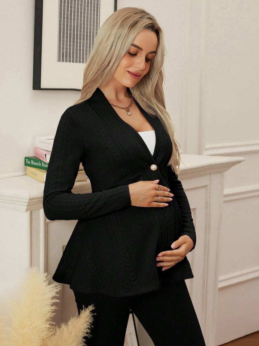 SHEIN Women's New Jacquard Textured Single Button Long Sleeve Jacket, Autumn/Winter