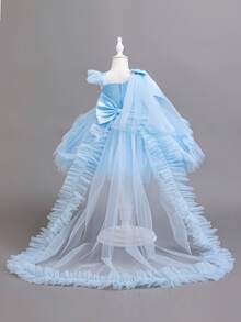 Vestido con cola para niñas, vestido de fiesta para celebración del 1er cumpleaños - Azul - Ver 2