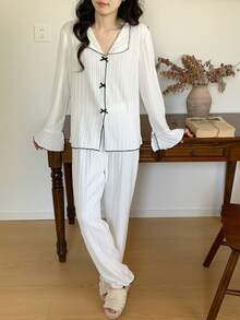 Bộ đồ ngủ dài tay 4 món cho bé gái tuổi teen hình hoa sen hồng trắng - Nhiều màu - Xem 7