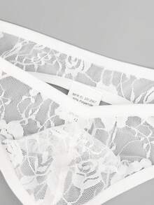 1 pieza Ropa interior sexy para hombres con encaje de rosa y diseño calado en la espalda - Blanco - Ver 8