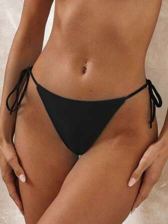 Women's Solid Color Tie-Front Bikini Bottom