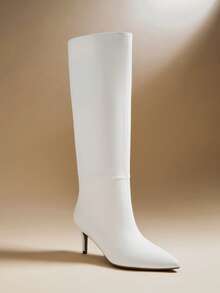 SHUZIA Women's Sexy Point Toe Stiletto Heel Knee-High Boots For Christmas - White - View 3
