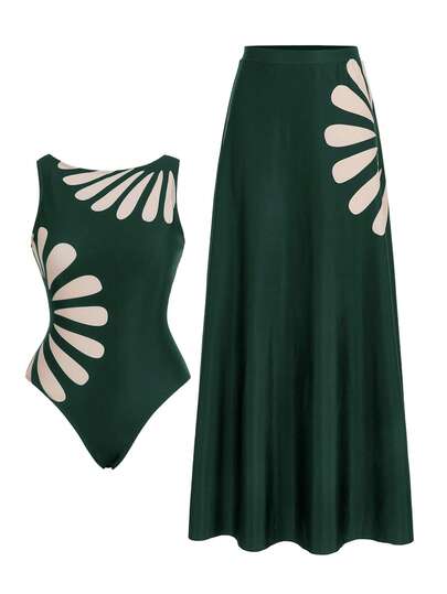 Swim Oasis 女士沙滩度假休闲连体泳衣及罩衫裙套装