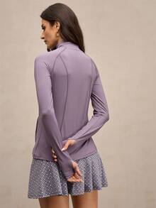 Activina Zip Up Slant Pocket Warming Sports Jacket With Thumb Hole - Dusty Blue - View 7