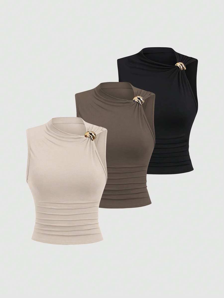 Sweetra Women's Ruched Fitted Summer Top - Multicolor - View 1