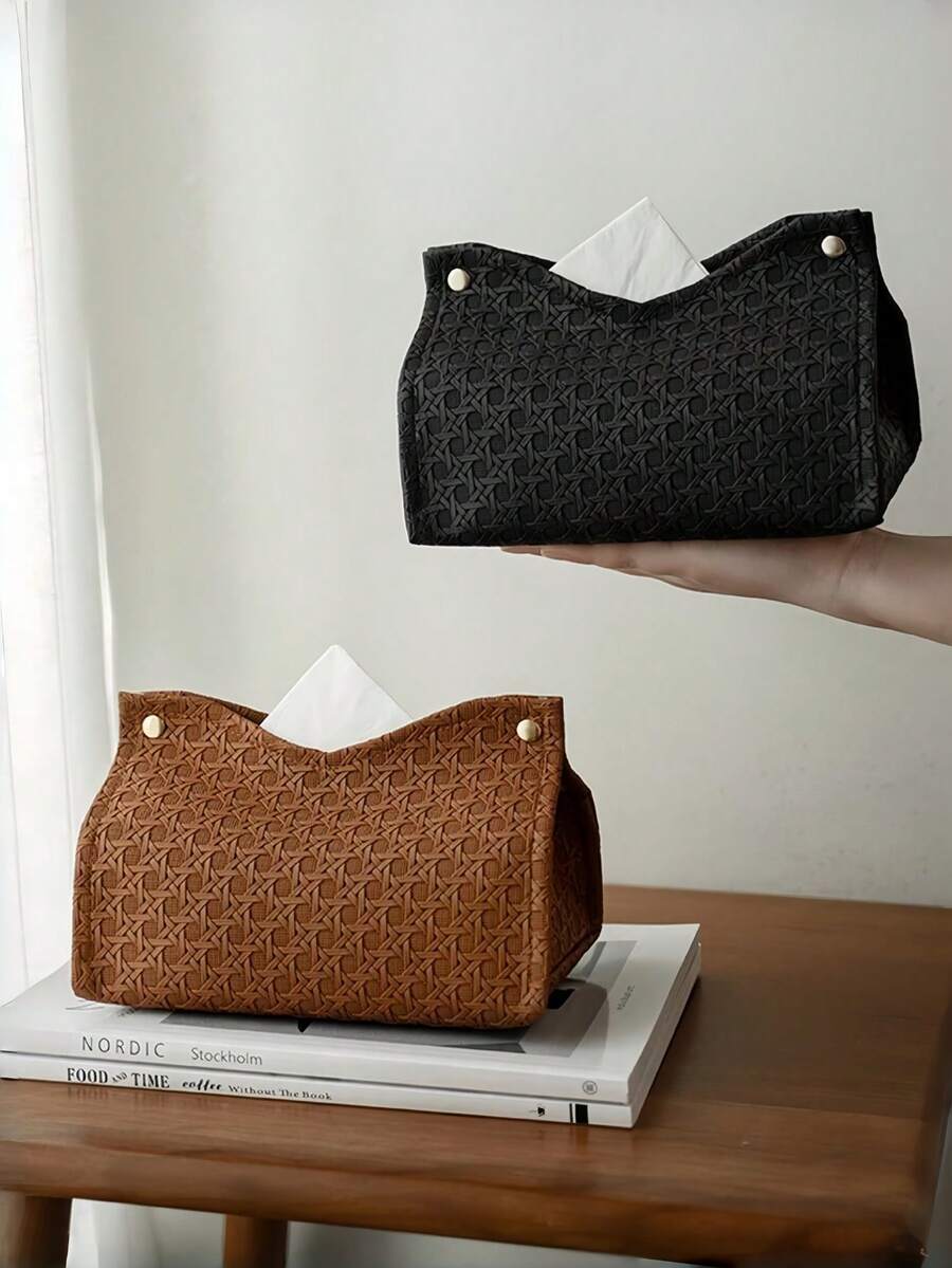 1 Hộp đựng khăn giấy họa tiết dệt dung tích lớn, có nắp đậy để đựng khăn giấy cho gia đình, phòng khách, bàn bếp, phòng ăn, phòng ngủ, trang trí ngày lễ, lễ hội, quà tặng đám cưới không thể thiếu