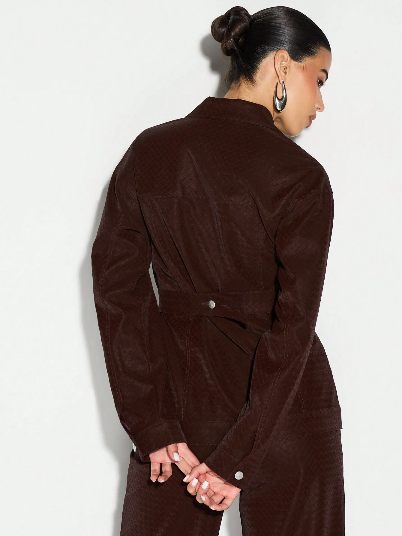 KIZN Textured Faux Leather Button Front Fitted Jacket