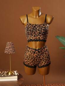 2pcs Women Leopard Print Sexy Lace Patchwork Wireless Thin Bra And Panty Set ClassicAnimalPrint - Multicolor - View 6