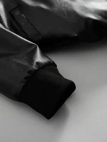 PAVTROS Plus Size Men's Street Style PU Embroidered Fleece Hoodie Jacket Fur Hoodie Men Letter Men Jacket Mens Plus Fur Men Jackets Zip Up Motorcycle Jacket - Black - View 4