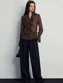 Aveloria Modichic Elegant Oversized Paisley & Cashew Flower Print Chiffon Layered Ruffle Collar Front Button Blouse, Vintage Style For Women - Multicolor - View 2