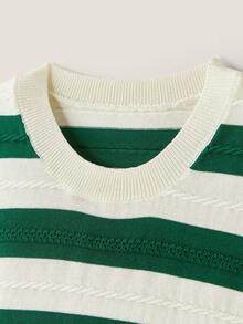 Muvela 女式绿色撞色条纹无袖圆领休闲针织上衣，夏季 - 綠色 - 查看 3