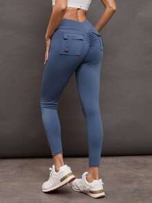 Activina Women's Solid Color High Waist Flip Pocket Sports Leggings - Blue - View 7