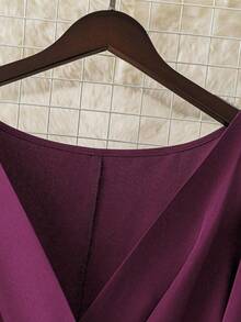 DreamSkyne Đầm suông cổ chữ V tay ngắn thanh lịch màu trơn cỡ lớn dành cho nữ - Màu tím - Xem 6