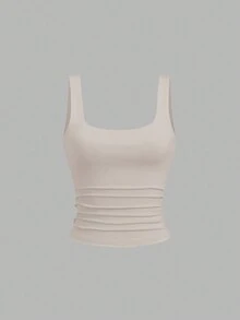 Sweetra 女士纯色荷叶边下摆基础款吊带背心 - 彩色 - 查看 8