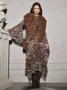 Anewsta Savoree 浪漫优雅豹纹荷叶边下摆春季层叠飘逸雪纺长袖连衣裙 - 彩色 - 查看 7