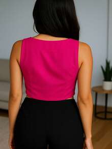 AURELÉ Blusa top mujer con botones estilo perla y escote cuadrado, ajuste cómodo y tela ligeramente elástica - perfecta para oficina, reuniones, cenas, Navidad, Año Nuevo y temporadas otoño-primavera - unitalla XS-M - color o modelo con posibles variaciones leves por lote, imágenes ilustrativas. - Fucsia - Ver 2