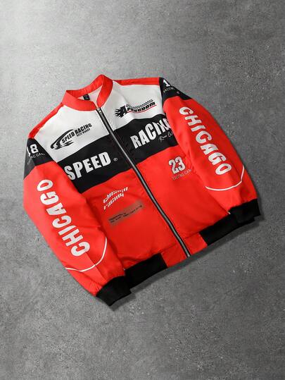 Street Life Chaqueta con cremallera y cuello alto de elemento de carreras callejeras de moda para hombres, adecuada para otoño/invierno