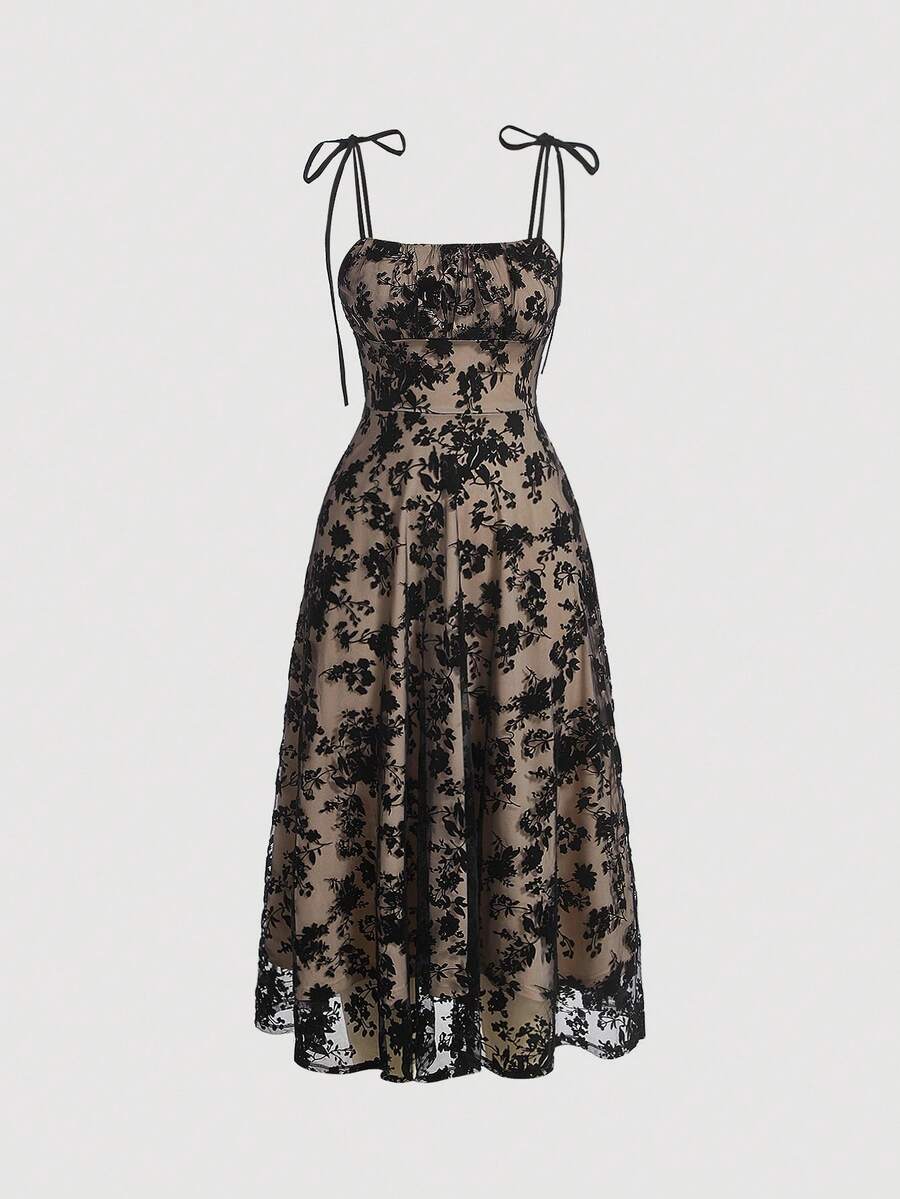 SHEIN MOD 印花網紗覆蓋吊帶連衣裙 - 彩色 - 查看 1