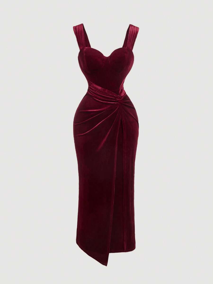 SHEIN MOD 红色亮片扭结前襟吊带无袖连衣裙，性感女装，化装舞会礼服，女士连衣裙，性感红色连衣裙，性感派对礼服，生日女士服装，女装，派对礼服