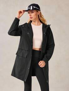 OutZeal Chaqueta de mujer con capucha, resistente al agua y al viento, de longitud larga con cordón en la cintura y bolsillos con cremallera, para camping y senderismo - Negro - Ver 11