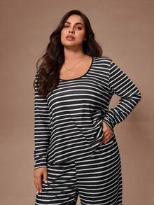 Lazeform Classic Striped Knit Plus Size Pajama Set