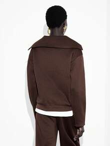 Lumivelle 女士纯色时尚休闲通勤长袖卫衣，秋冬季 - 棕色 - 查看 2