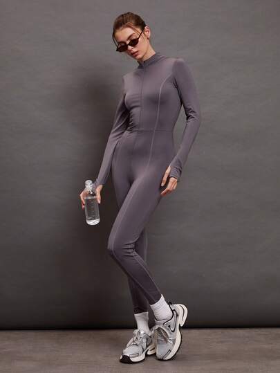 Activina Dam enfärgad minimalistisk långärmad jumpsuit, vardagskläder