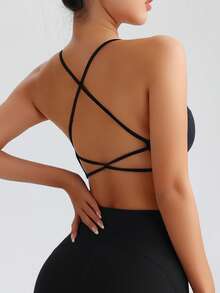 Velisys Velisys 2pcs/Set Women Solid Color Criss-Cross Strap Seamless Sports Bra, Sexy Open Back Design - Multicolor - View 6