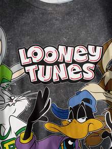 LOONEY TUNES X SHEIN 大码字母卡通图案圆领短袖T恤 - 白色 - 查看 4