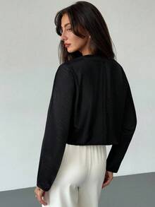 Aloruh 1 pezzo Maglietta donna oversize a maniche lunghe con orlo asimmetrico, tinta unita - nero - Visualizzare 2