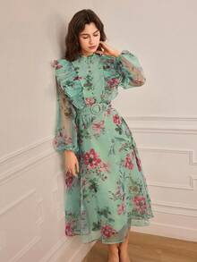 Lilora Đầm nữ dáng lửng thanh lịch với viền bèo nhún, thích hợp cho mùa đông và mùa xuân. Kiểu dáng thanh lịch và thời trang. - Nhiều màu - Xem 7