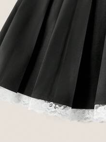 Muvela Women's Black Contrast Lace Pleated Mini Skirt - Black - View 7