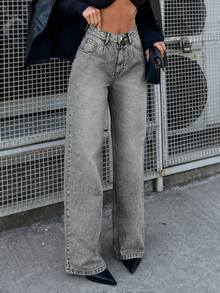 Women's Solid Color Casual Jeans - Grey - View 6