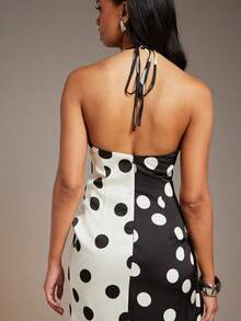 L'Amorae Women Halter Neck Knotted Midi Dress In Polka Dot