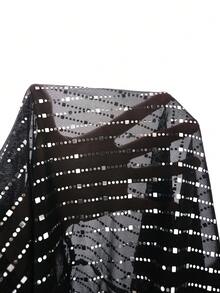 SHEIN Clasi Women's Black Versatile Elegant Party Shiny Rhinestone Chain Thin Jacket Winter  Christmas New Year Thanksgiving Sexy Black - Black - View 9