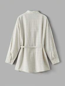 Muvela Women's Casual Striped Belt Shirt Essential Items For All Seasons: Retro Preppy Style, Versatile And Casual, Perfect For Everyday Outings, Old-Money Look, Intellectual Style. - Apricot - View 4