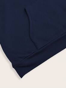 SHEIN EZwear 休闲简约女式宽松长袖藏蓝色卫衣，带口袋，适合秋冬季节穿着。 - 藏蓝色 - 查看 5